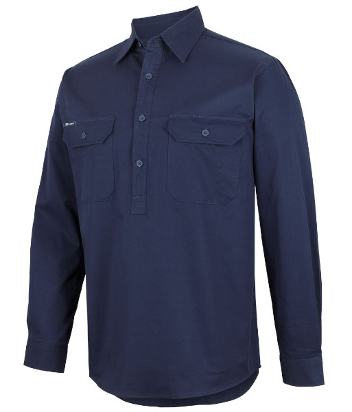 6WLCF JB’s Long Sleeve 150g Cotton Close Front Work Shirt, Navy, Sizes 2XS to 5XL