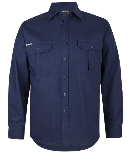 6WLS JB’s Long Sleeve 190g Cotton Work Shirt, Navy, Sizes 2XS to 5XL