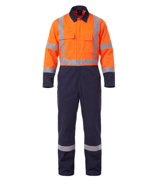 AOVER340 Esko Hi Vis Day/Night 240gsm Polycotton Stretch Overalls, Orange/Navy, Sizes 4 to 24