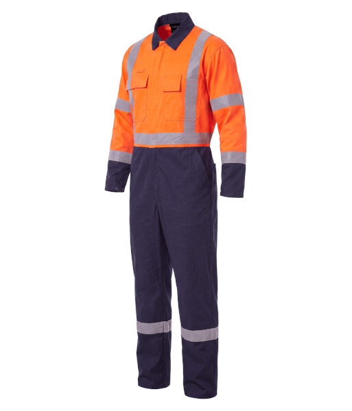 AOVER340 Esko Hi Vis Day/Night 240gsm Polycotton Stretch Overalls, Orange/Navy, Sizes 4 to 24