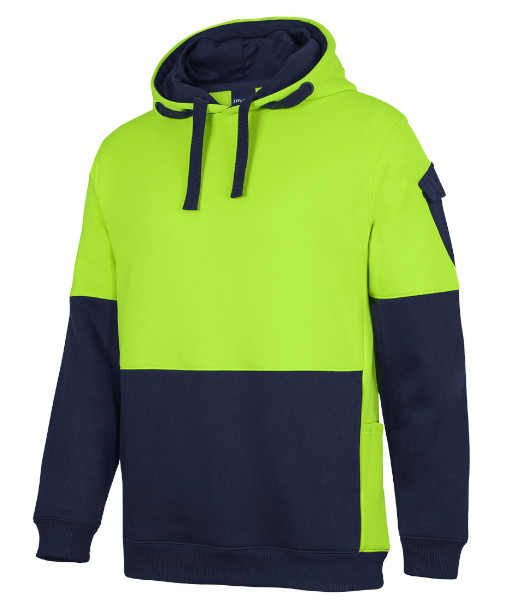 6CHVH JB’s Hi Vis Day Only Pull Over Trade Hoodie, Lime/Navy, Sizes 2XS to 5XL