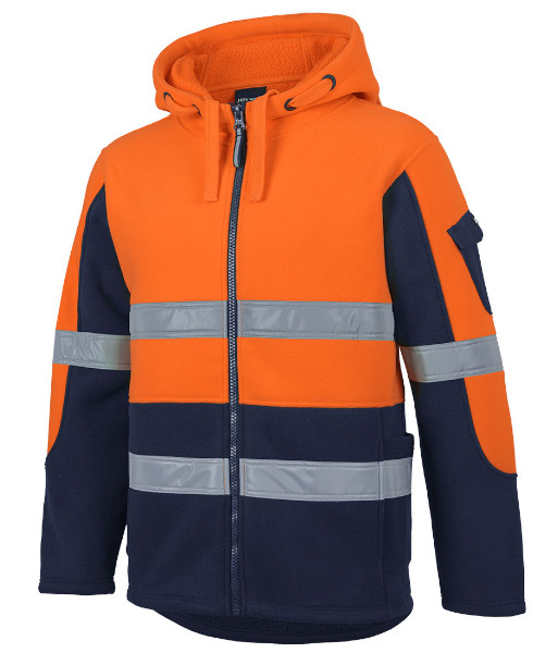 6DLZ JB’s Hi Vis Day/Night 450g Full Zip Shepherd Hoodie, Orange/Navy, Sizes 2XS to 5XL