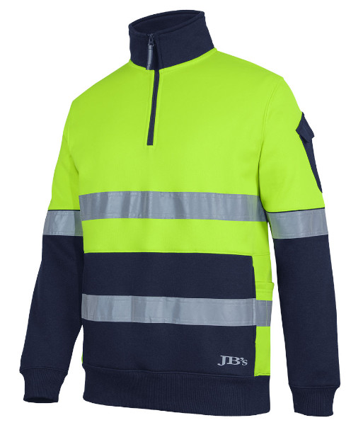 6DNVF JB’s Hi Vis Day/Night Half Zip Trade Hoodie, Lime/Navy, Sizes 2XS to 5XL