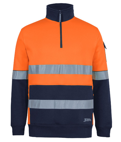 6DNVF JB’s Hi Vis Day/Night Half Zip Trade Hoodie, Orange/Navy, Sizes 2XS to 5XL