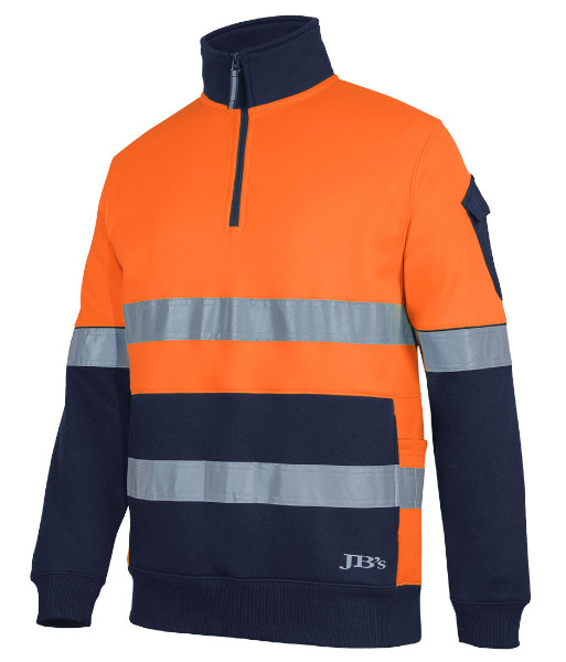 6DNVF JB’s Hi Vis Day/Night Half Zip Trade Hoodie, Orange/Navy, Sizes 2XS to 5XL