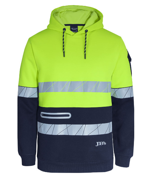 6DPFP JB’s Hi Vis Day/Night Pull Over Hoodie with Fragmented Tape, Lime/Navy, Sizes 2XS to 5XL