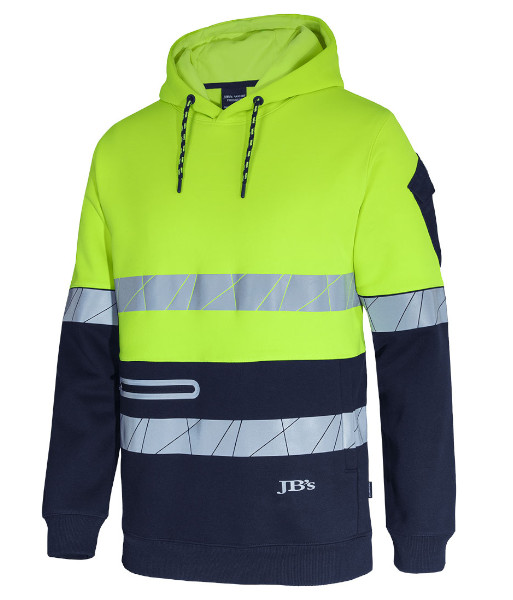 6DPFP JB’s Hi Vis Day/Night Pull Over Hoodie with Fragmented Tape, Lime/Navy, Sizes 2XS to 5XL