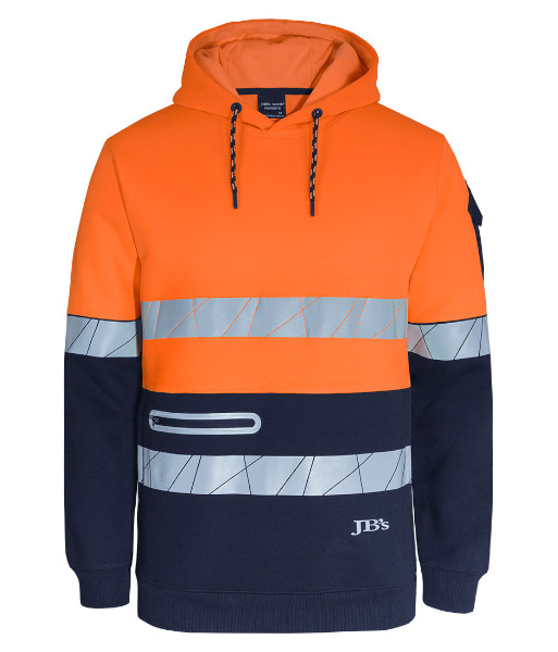 6DPFP JB’s Hi Vis Day/Night Pull Over Hoodie with Fragmented Tape, Orange/Navy, Sizes 2XS to 5XL