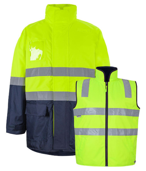 K6DNJ JB’s Hi Vis Day/Night Long Line 4 in 1 Jacket, Lime/Navy, Sizes 2XS to 5XL