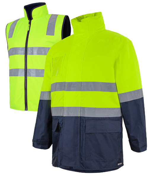 K6DNJ JB’s Hi Vis Day/Night Long Line 4 in 1 Jacket, Lime/Navy, Sizes 2XS to 5XL